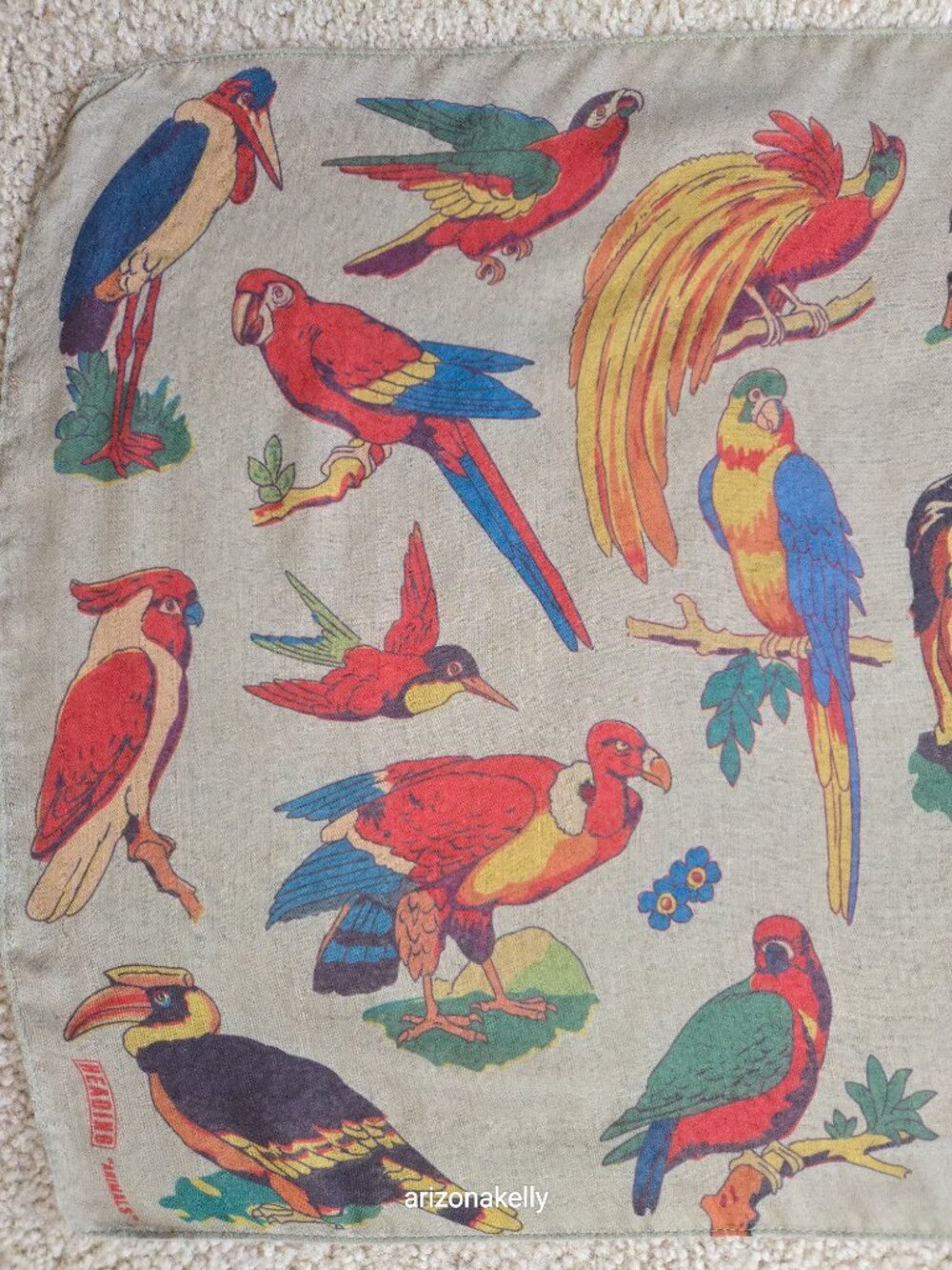 Vintage Animal Print Oblong Scarf Birds Fish Mammals Reptiles 1940's Design - Picture 2 of 11